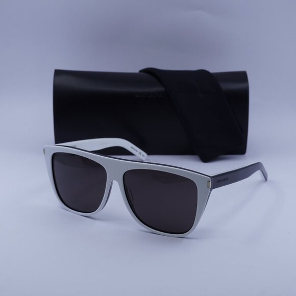 Saint Laurent SL1 020 Square Sunglasses - White/Black/Grey - Picture 1 of 12